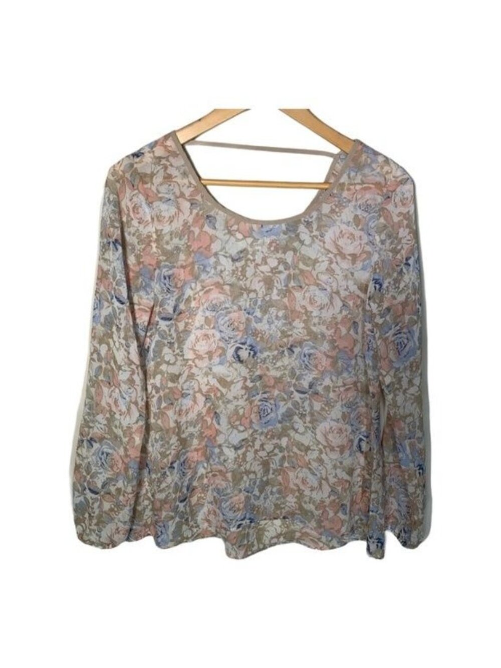 Charming Charlie Womens Small Floral Sheer Blouse Boho Peasant Top